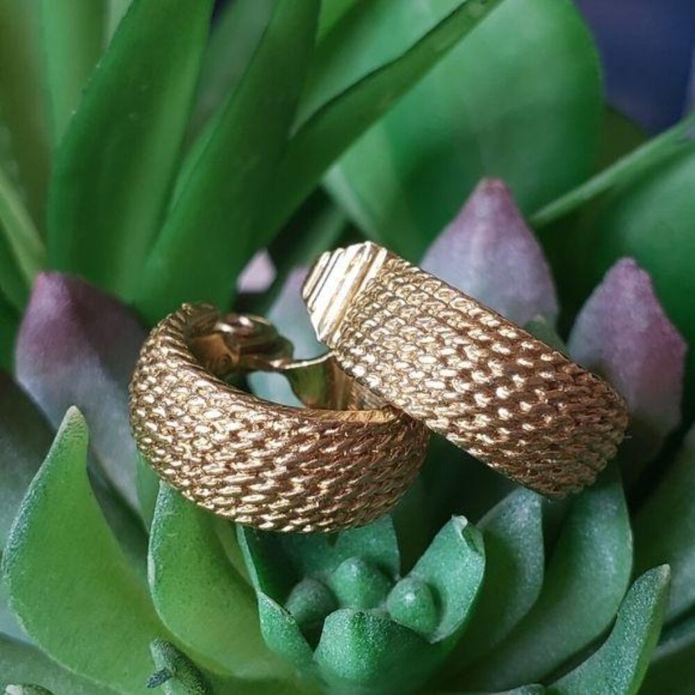 Monet Textured Gold Hoop clip on Earrings For Women vintage classic classy